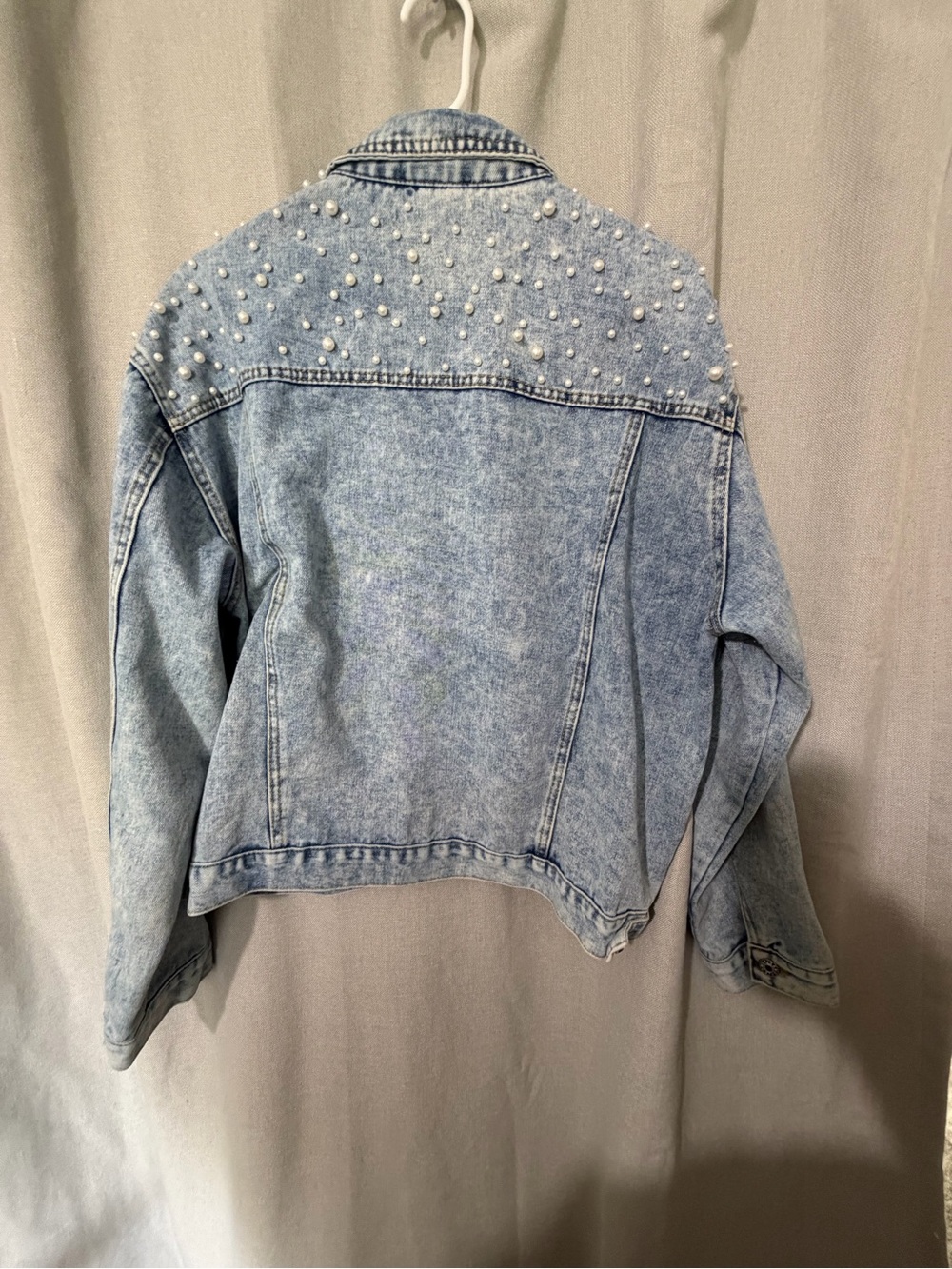 Source Unknown Light Wash Pearl-Embellished Denim Jacket - Blue - Picture 2 of 2